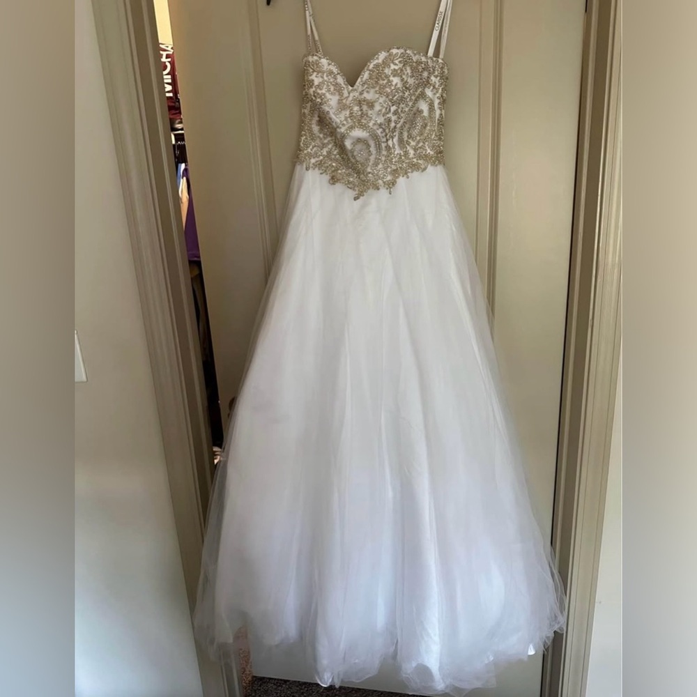 Clarisse White and Gold Dress